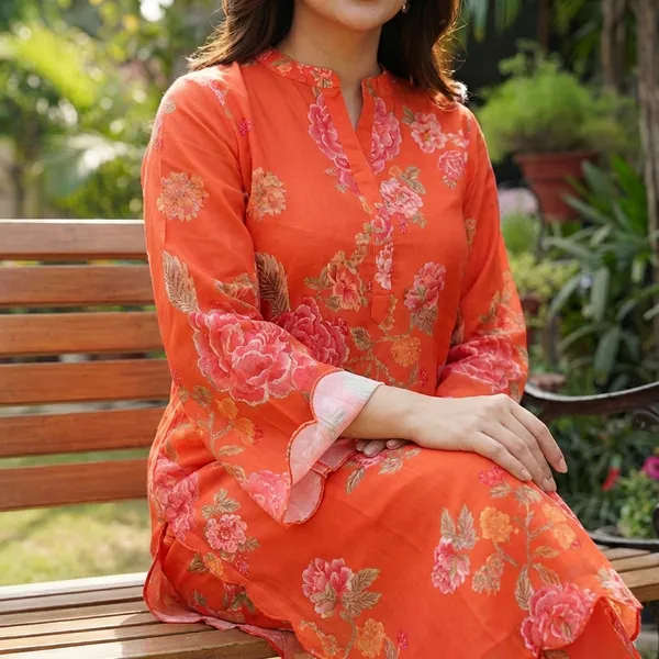 Orange_Printed_Cotton_Kurti_Palazzo_Co_Ord_Set_Stylish_Daily_Wear_For_Women