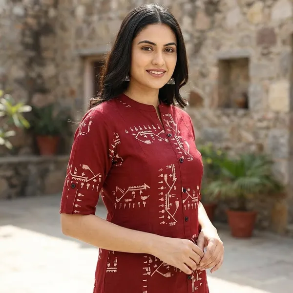 Red_Printed_Cotton_Kurti_Palazzo_Co_Ord_Set_Stylish_Daily_Wear_For_Women