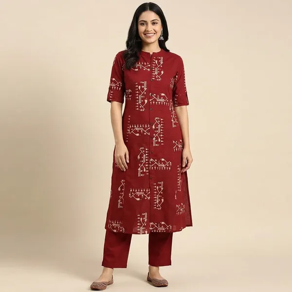 Red_Printed_Cotton_Kurti_Palazzo_Co_Ord_Set_Stylish_Daily_Wear_For_Women