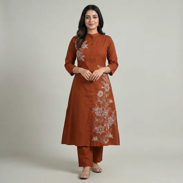 Rust_Orange_Printed_Cotton_Kurti_Palazzo_Co_Ord_Set_Stylish_Daily_Wear_For_Women