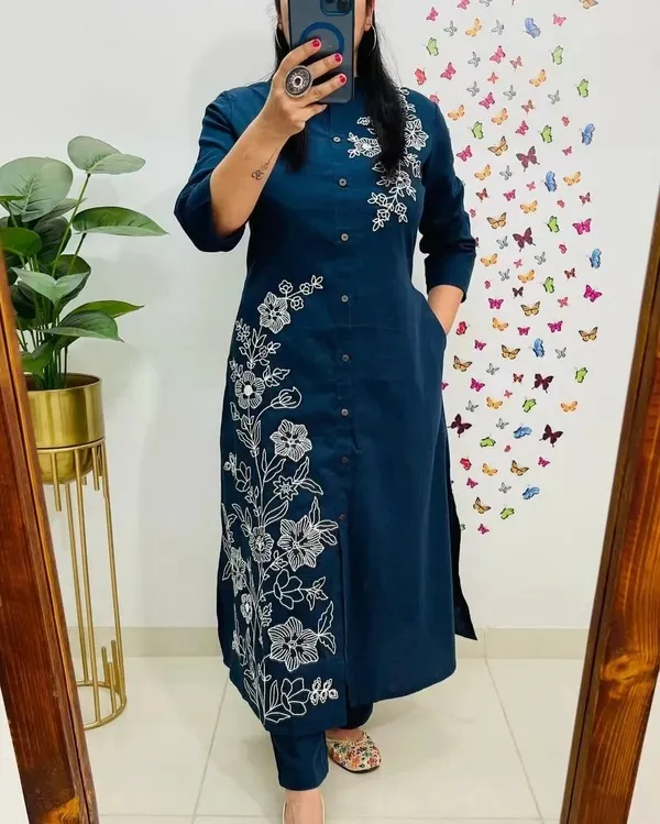 Navy_Blue_Printed_Cotton_Kurti_Palazzo_Co_Ord_Set_Stylish_Daily_Wear_For_Women