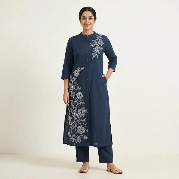 Navy_Blue_Printed_Cotton_Kurti_Palazzo_Co_Ord_Set_Stylish_Daily_Wear_For_Women