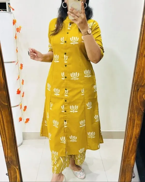 Mustard_Yellow_Printed_Cotton_Kurti_Palazzo_Co_Ord_Set_Stylish_Daily_Wear_For_Women