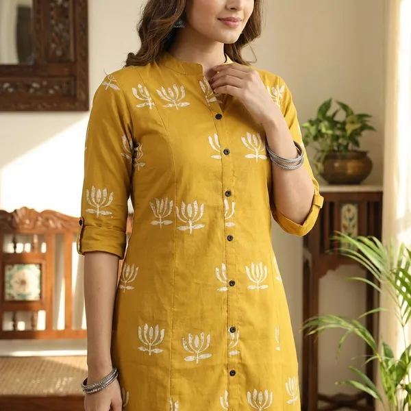 Mustard_Yellow_Printed_Cotton_Kurti_Palazzo_Co_Ord_Set_Stylish_Daily_Wear_For_Women