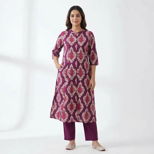 Purple_And_White_Printed_Cotton_Kurti_Palazzo_Co_Ord_Set_Stylish_Daily_Wear_For_Women