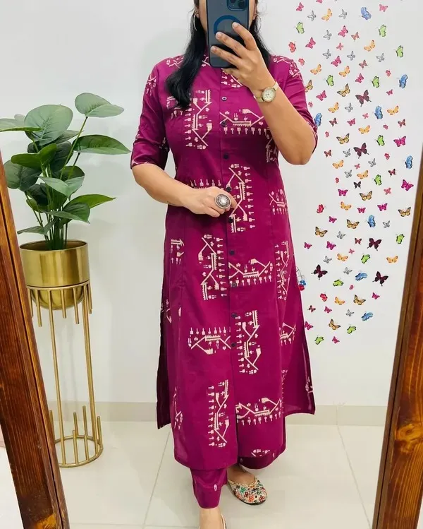 Maroon_Printed_Cotton_Kurti_Palazzo_Co_Ord_Set_Stylish_Daily_Wear_For_Women