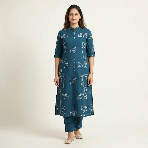 Blue_And_White_Printed_Cotton_Kurti_Palazzo_Co_Ord_Set_Stylish_Daily_Wear_For_Women
