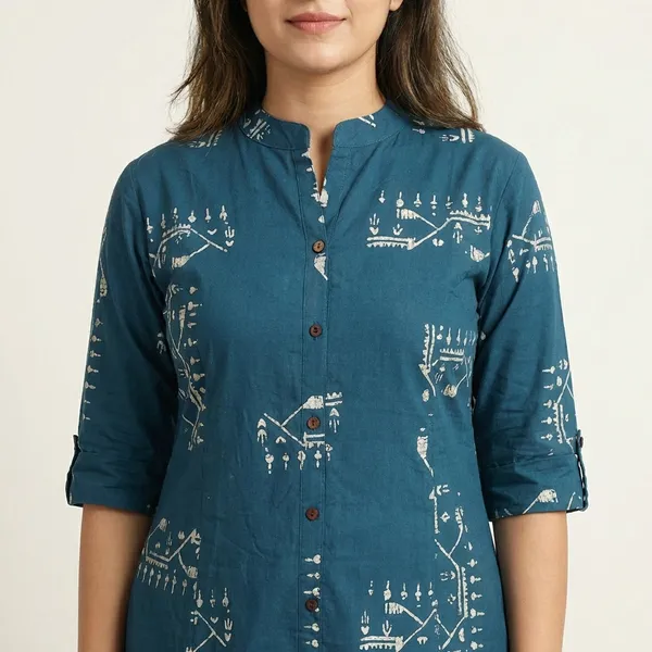 Blue_And_White_Printed_Cotton_Kurti_Palazzo_Co_Ord_Set_Stylish_Daily_Wear_For_Women