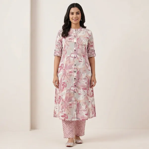 White_And_Red_Printed_Cotton_Kurti_Palazzo_Co_Ord_Set_Stylish_Daily_Wear_For_Women