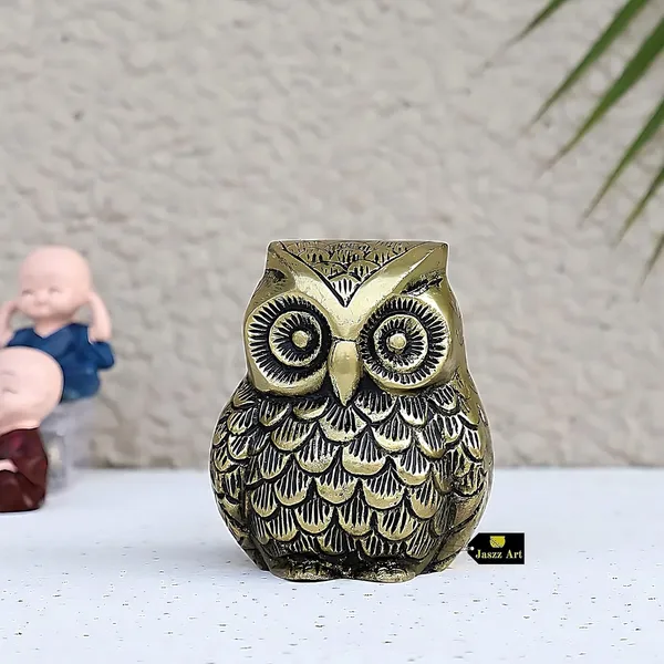 Brass_Owl_Statue_Ethnic_Design_Handmade_For_Home_Decor_Office_Shop_Counter_Decorative_Figurine_Handcrafted_Unique_Piece_Showpiece_Vastu_Animal_Gift_Item_Fat_4_Inches_And_650G
