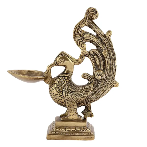 Brass_Peacock_Diya_16_6_18_Cm_800G_Ethnic_Design_Handmade_Curved_Oil_Wick_Antique_Deepak_Lamp_For_Home_Decor_Temple_Puja_Office_Counter_Diwali_Decoration_Festival_Gift_Dark