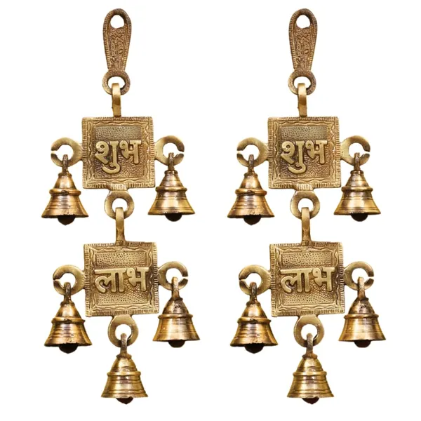 Subh_Labh_Pair_Design_Bell_10_Inches_And_700G_Antique_Brass_Hanging_Bells_For_Pooja_Gift_Home_Decor_With_3_Ghanti_Handmade_Puja_Article_For_Diwali_Festival_Vastu_Pack_Of_2