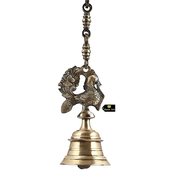 Peacock_Hanging_Bell_With_Chain_60_9_19_1600_Gm_Dark_Antique_Brass_Bells_For_Pooja_Gift_Home_Decor_With_Ghanti_Handmade_Article_For_Festival_Vastu_Pack_Of_1