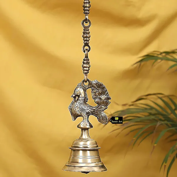 Peacock_Hanging_Bell_With_Chain_60_9_19_1600_Gm_Dark_Antique_Brass_Bells_For_Pooja_Gift_Home_Decor_With_Ghanti_Handmade_Article_For_Festival_Vastu_Pack_Of_1