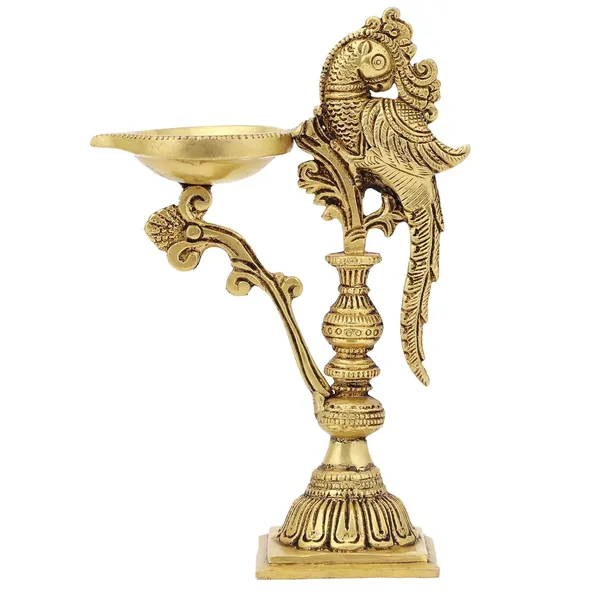 Brass_Carved_Peacock_Diya_Stand_Ethnic_Design_Handmade_Curved_Oil_Wick_Antique_Deepam_Lamp_For_Home_Decor_Temple_Puja_Office_Diwali_Decoration_Festival_Gift_8_Inches_And_650G_Golden
