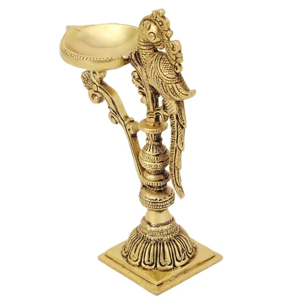 Brass_Carved_Peacock_Diya_Stand_Ethnic_Design_Handmade_Curved_Oil_Wick_Antique_Deepam_Lamp_For_Home_Decor_Temple_Puja_Office_Diwali_Decoration_Festival_Gift_8_Inches_And_650G_Golden