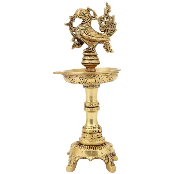 Brass_Peacock_Diya_7_Inches_And_1_4_Kg_With_Handle_Ethnic_Design_Handmade_Curved_Oil_Wick_Antique_Deepak_Lamp_For_Home_Decor_Temple_Puja_Office_Diwali_Decoration_Festival_Gift