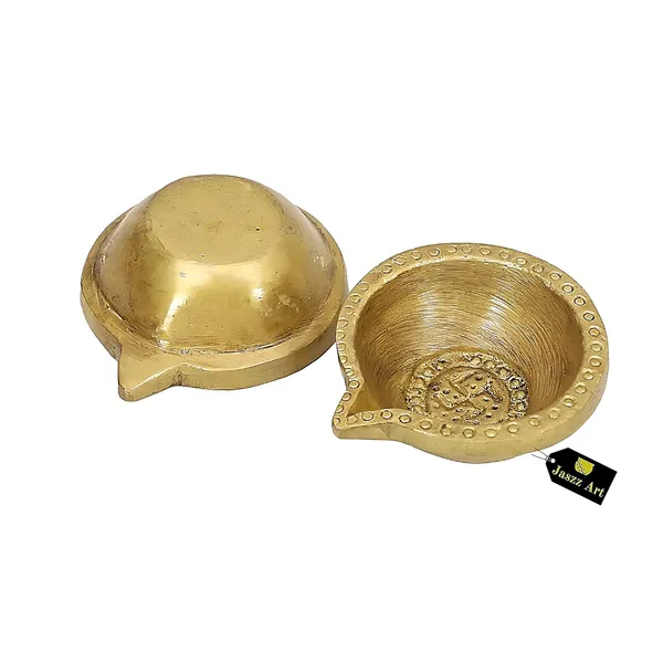 Brass_Diya_3_Inches_And_360G_Pack_Of_4_Pair_Small_Ethnic_Design_Handmade_Curved_Oil_Wick_Antique_Kuber_Deepak_Lamp_For_Home_Decor_Temple_Puja_Office_Counter_Decoration_Festival_Gift