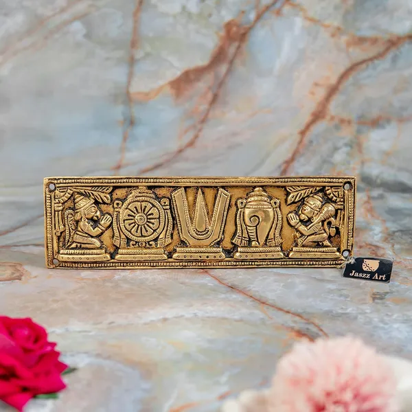 Jaszz_Art_Door_Hanging_Shankh_Chakra_Tilak_Namah_Pure_Brass_Wall_Hanging_Showpiece_Shankha_Gada_Padma_Vishnu_For_Home_Decor_Temple_Puja_Office_Decoration