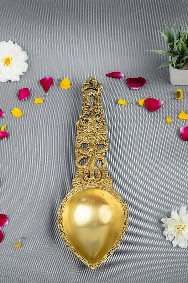 Jaszzart_Ethnic_Indian_Design_Brass_Pooja_Aarti_Havan_Spoon_33X10X4_Inch_950_Gm_Puja_Spoon_For_Pouring_Ghee_In_Hawan_Kund_Achmani_For_Holy_Water_Perfect_For_Aarti_Diya_In_Home_Temples