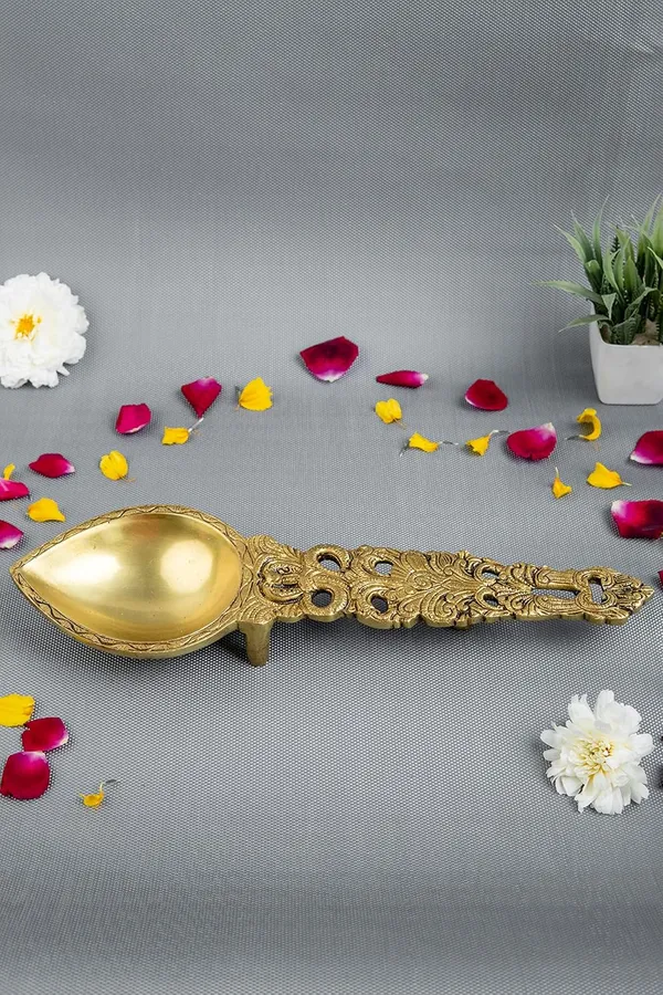 Jaszzart_Ethnic_Indian_Design_Brass_Pooja_Aarti_Havan_Spoon_33X10X4_Inch_950_Gm_Puja_Spoon_For_Pouring_Ghee_In_Hawan_Kund_Achmani_For_Holy_Water_Perfect_For_Aarti_Diya_In_Home_Temples