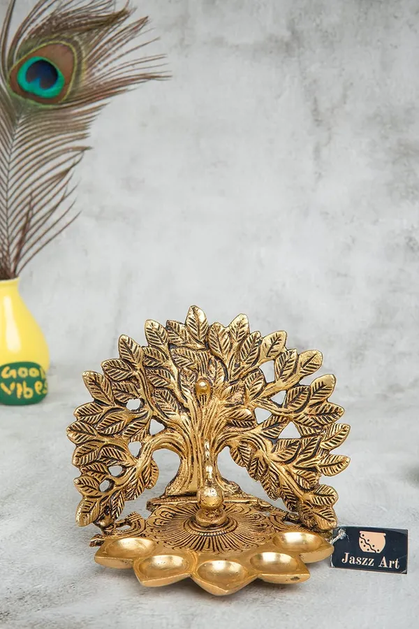 Jaszzart_Brass_5_Mukhi_Diya_Handcrafted_Kalpvriksha_14_12_11_Inches_And_670_Gm_Tree_Shape_Oil_Lamp_Dipak_For_Home_Office_Temple_Madir_Pooja_Aarti_Decoration