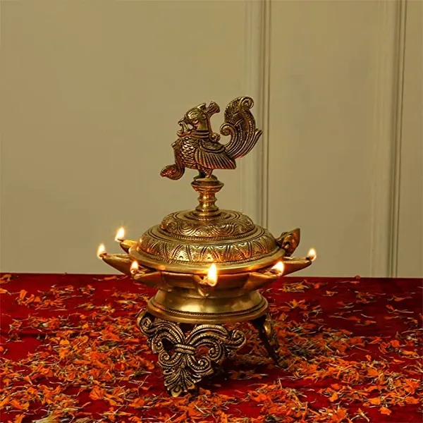 Brass_Peacock_Diya_10_Inches_And_3_2_Kg_With_Stand_Ethnic_Design_Handmade_Curved_Oil_Wick_Antique_Deepak_Lamp_For_Home_Decor_Temple_Puja_Office_Counter_Diwali_Decoration_Festival_Gifts