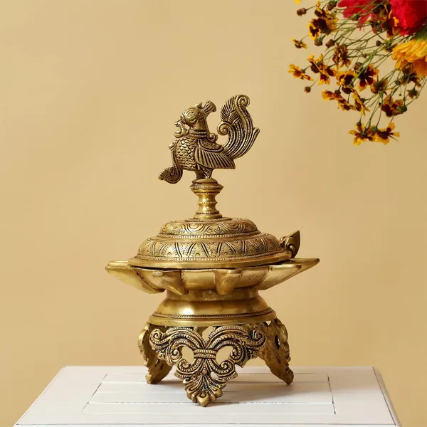 Brass_Peacock_Diya_10_Inches_And_3_2_Kg_With_Stand_Ethnic_Design_Handmade_Curved_Oil_Wick_Antique_Deepak_Lamp_For_Home_Decor_Temple_Puja_Office_Counter_Diwali_Decoration_Festival_Gifts