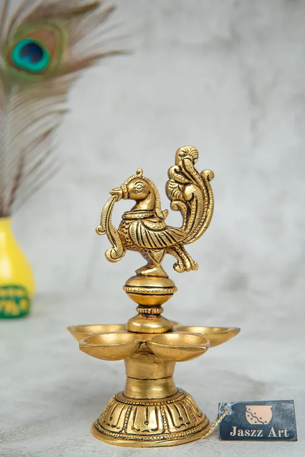 Brass_Peacock_Panch_Mukhi_Diya_9_9_14_Inches_And_600G_Ethnic_Design_Handmade_Curved_Oil_Wick_Antique_Deepak_Lamp_For_Home_Decor_Temple_Puja_Office_Counter_Decoration_Festival_Gift