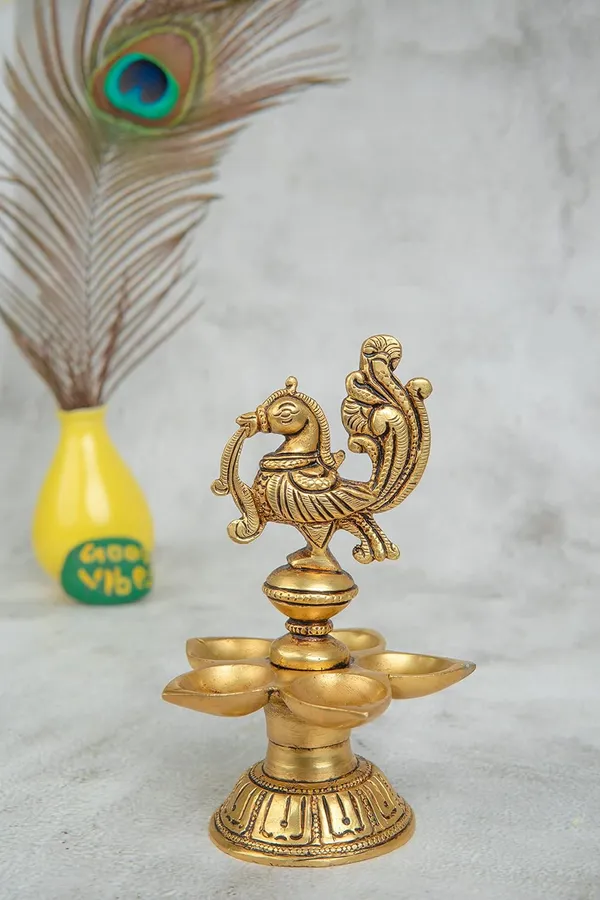 Brass_Peacock_Panch_Mukhi_Diya_9_9_14_Inches_And_600G_Ethnic_Design_Handmade_Curved_Oil_Wick_Antique_Deepak_Lamp_For_Home_Decor_Temple_Puja_Office_Counter_Decoration_Festival_Gift