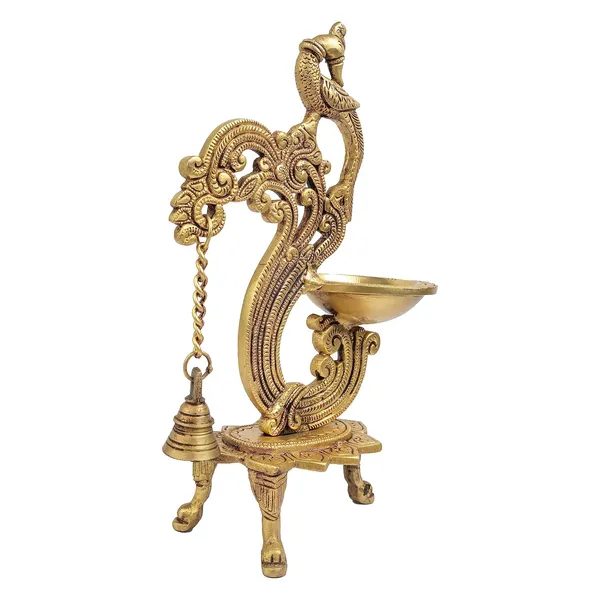 Brass_Parrot_Diya_With_Bell_21_9_31_Inches_1_8_Kg_With_Stand_Ethnic_Design_Handmade_Curved_Oil_Wick_Antique_Peacock_Lamp_For_Home_Decor_Temple_Pooja_Office_Decoration_Festival_Gift