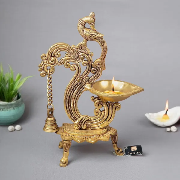 Brass_Parrot_Diya_With_Bell_21_9_31_Inches_1_8_Kg_With_Stand_Ethnic_Design_Handmade_Curved_Oil_Wick_Antique_Peacock_Lamp_For_Home_Decor_Temple_Pooja_Office_Decoration_Festival_Gift