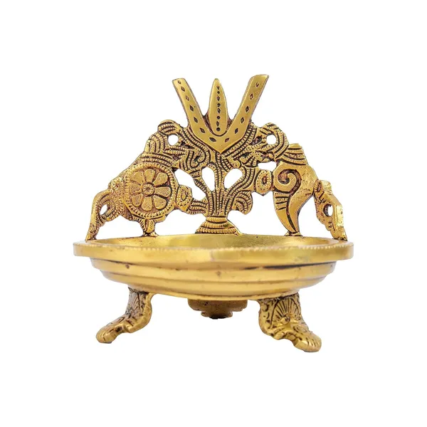 Brass_Shank_Trishul_Chakra_Diya_With_Stand_13X11X13_Cm_830G_Ethnic_Design_Handmade_Curved_Oil_Wick_Antique_Lamp_For_Home_Decor_Temple_Puja_Office_Counter_Decoration_Festival_Gift