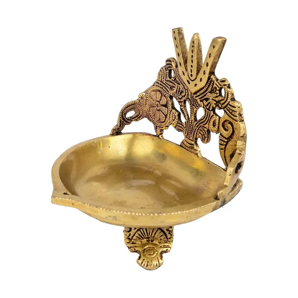 Brass_Shank_Trishul_Chakra_Diya_With_Stand_13X11X13_Cm_830G_Ethnic_Design_Handmade_Curved_Oil_Wick_Antique_Lamp_For_Home_Decor_Temple_Puja_Office_Counter_Decoration_Festival_Gift