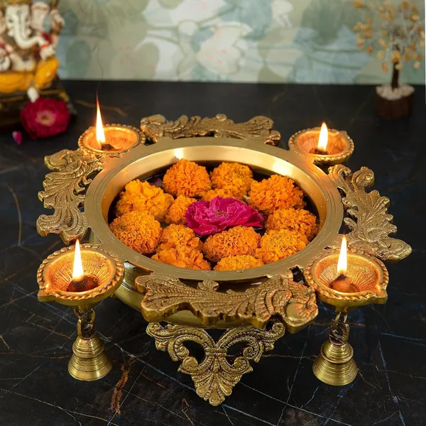 Brass_12_Inches_4_Diya_Urli_Small_Ethnic_Design_Handmade_Curved_Oil_Wick_Antique_Urli_Deepak_Lamp_For_Home_Decor_Temple_Puja_Office_Counter_Decoration_Festival_Gift_32X32X12_Cm_And_3_2Kg