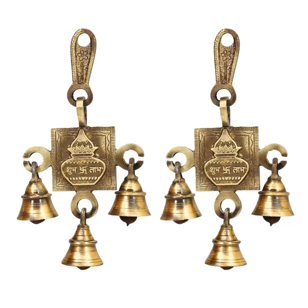 Brass_Pair_Of_Antique_Hanging_Bells_For_Pooja_Gift_Home_Decor_Handmade_Puja_Articles_For_Festival_Vastu_Diwali_Navratri_Shubh_Labh_Kalash_6X4_Inches_500Gm_Pack_Of_2