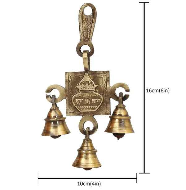 Brass_Pair_Of_Antique_Hanging_Bells_For_Pooja_Gift_Home_Decor_Handmade_Puja_Articles_For_Festival_Vastu_Diwali_Navratri_Shubh_Labh_Kalash_6X4_Inches_500Gm_Pack_Of_2