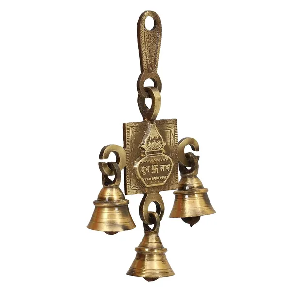Brass_Pair_Of_Antique_Hanging_Bells_For_Pooja_Gift_Home_Decor_Handmade_Puja_Articles_For_Festival_Vastu_Diwali_Navratri_Shubh_Labh_Kalash_6X4_Inches_500Gm_Pack_Of_2