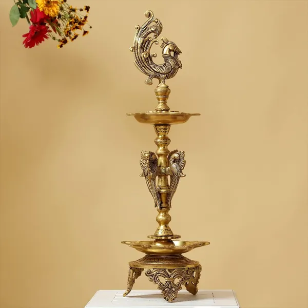 Brass_Peacock_Diya_With_Stand_Big_Size_Ethnic_Design_Handmade_Curved_Oil_Wick_Antique_Deepak_Lamp_For_Home_Decor_Temple_Puja_Office_Diwali_Decoration_Festival_Gift_30_Inches_And_6_Kg