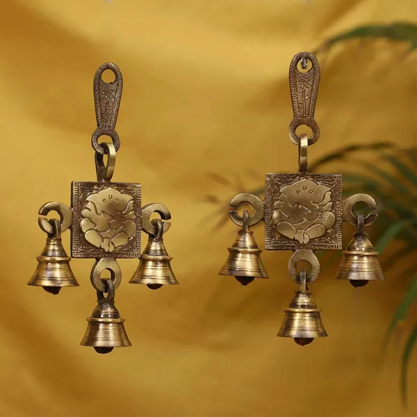 Leaf_Ganesh_Ji_Design_Bell_Pair_6_Inches_And_400G_Antique_Brass_Hanging_Bells_For_Pooja_Gift_Home_Decor_With_3_Ghanti_Handmade_Puja_Article_For_Diwali_Festival_Vastu_Pack_Of_11