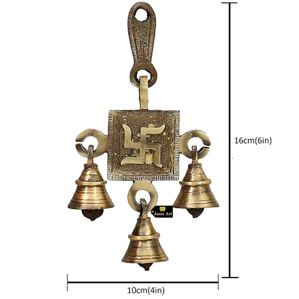 Swastik_Design_Bell_Pair_6_Inches_And_400G_Antique_Brass_Hanging_Bells_For_Pooja_Gift_Home_Decor_With_3_Ghanti_Handmade_Puja_Article_For_Diwali_Festival_Vastu_Pack_Of_4