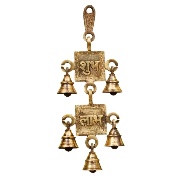 Subh_Labh_Pair_Design_Bell_10_Inches_And_700G_Antique_Brass_Hanging_Bells_For_Pooja_Gift_Home_Decor_With_3_Ghanti_Handmade_Puja_Article_For_Diwali_Festival_Vastu_Pack_Of_1