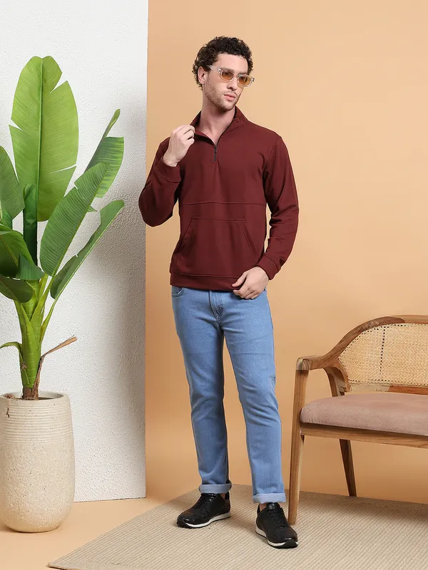 Brown_HalfZip_Pullover_Sweatshirt_for_Men