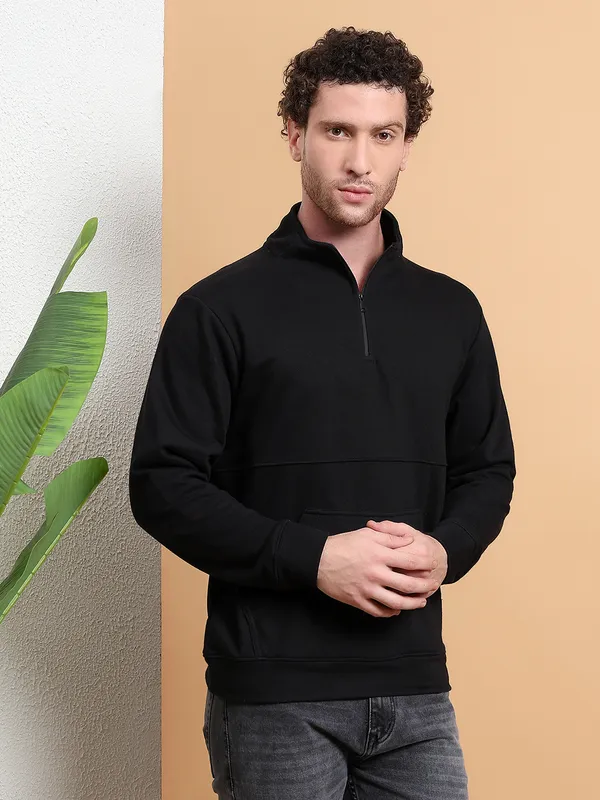 Men_Black_QuarterZip_Pullover_Sweatshirt_with_Kangaroo_Pocket