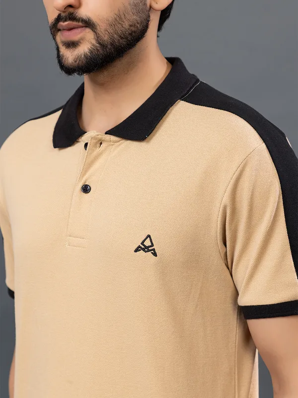 Men_Camel_Colour_Polo_TShirt_with_Black_Contrast_Collar_and_Sleeves