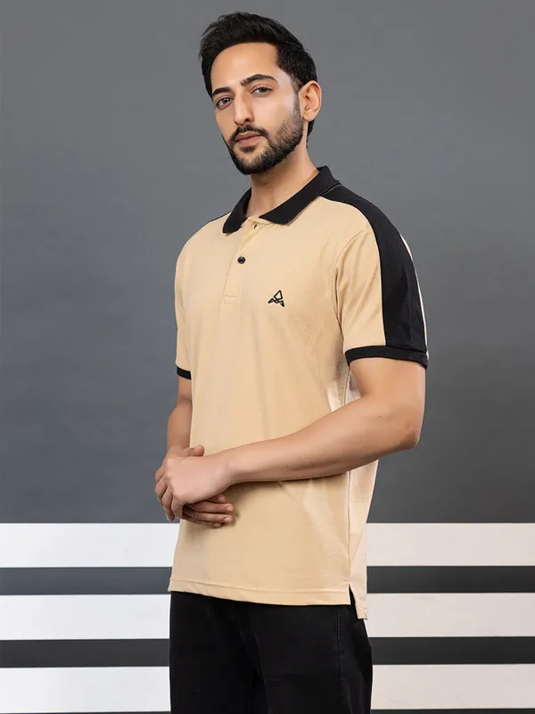 Men_Camel_Colour_Polo_TShirt_with_Black_Contrast_Collar_and_Sleeves