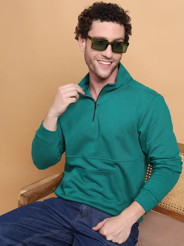 Men_Teal_Green_HalfZip_Pullover_Sweatshirt