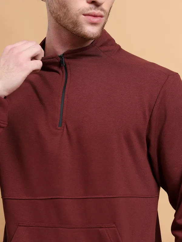 Brown_HalfZip_Pullover_Sweatshirt_for_Men