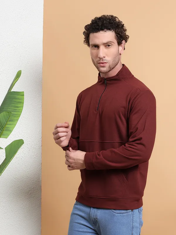 Brown_HalfZip_Pullover_Sweatshirt_for_Men