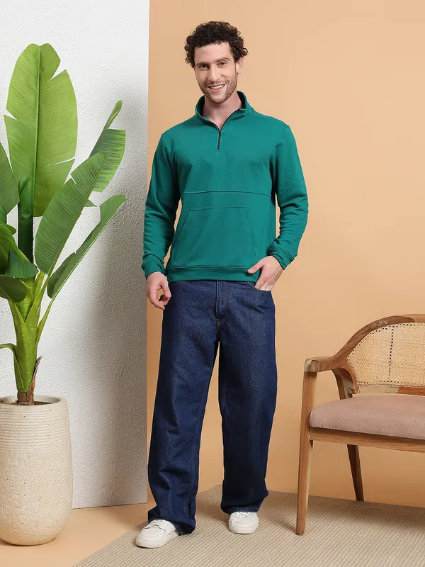 Men_Teal_Green_HalfZip_Pullover_Sweatshirt
